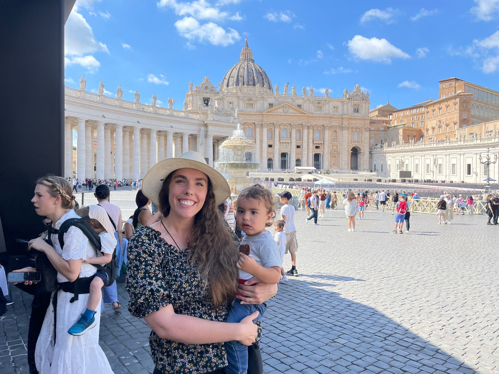 Anne Doliwa, a Catholic pilgrim from California, visiting Rome with her family, in St. Peter’s Square on September 15, 2025. (Rossella Tercatin/Times of Israel) Anne Doliwa, a Catholic pilgrim from California, visiting Rome with her family, in St. Peter’s Square on September 15, 2025. (Rossella Tercatin/Times of Israel)