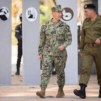 CENTCOM commander Adm. Brad Cooper, left, and IDF Chief of Staff Lt. Gen. Eyal Zamir meet at the IDF's headquarters in Tel Aviv, in a photo cleared for publication September 6, 2025. (Israel Defense Forces)