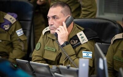 IDF Chief of Staff Lt. Gen. Eyal Zamir speaks on a phone at the Israeli Air Force underground command center, September 9, 2025. (Israel Defense Forces)