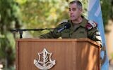 Maj. Gen. Nimrod Aloni, the outgoing head of the Depth Corps, speaks at a handover ceremony, September 29, 2025. (Israel Defense Forces)