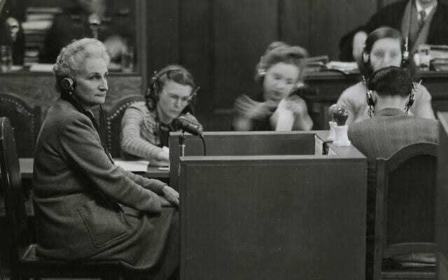 Hanna Solf gives testimony at the Nuremberg Trials, April 1947. (Public domain)