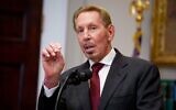 Oracle co-founder Larry Ellison speaks during a news conference with US President Donald Trump in the Roosevelt Room of the White House on January 21, 2025 in Washington, DC. (Andrew Harnik/Getty Images via JTA)