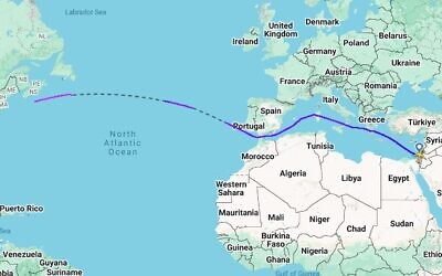 Screen capture of the fight path taken by Prime Minister Benjamin Netanyahu as he flew to Washington, September 25, 2025. (Screenshot via FlightRadar24) Screen capture of the fight path taken by Prime Minister Benjamin Netanyahu as he flew to Washington, September 25, 2025. (Screenshot via FlightRadar24)