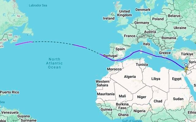Screen capture of the fight path taken by Prime Minister Benjamin Netanyahu as he flew to Washington, September 25, 2025. (Screenshot via FlightRadar24)