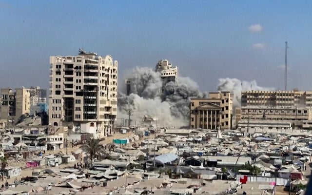IDF strikes leveling mid-rise buildings in Gaza City on September 10, 2025. (Screencapture/STRINGER/AFPTV/AFP) IDF strikes leveling mid-rise buildings in Gaza City on September 10, 2025. (Screencapture/STRINGER/AFPTV/AFP)