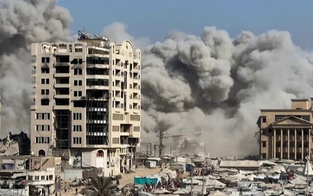 IDF strikes leveling mid-rise buildings in Gaza City on September 10, 2025. (Screencapture/STRINGER/AFPTV/AFP) IDF strikes leveling mid-rise buildings in Gaza City on September 10, 2025. (Screencapture/STRINGER/AFPTV/AFP)