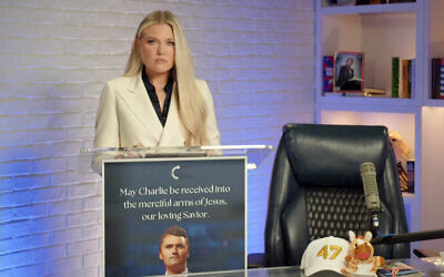 Erika Kirk gives a press conference after her husband Charlie was killed, September 12, 2025 (TURNING POINT USA/AFP)