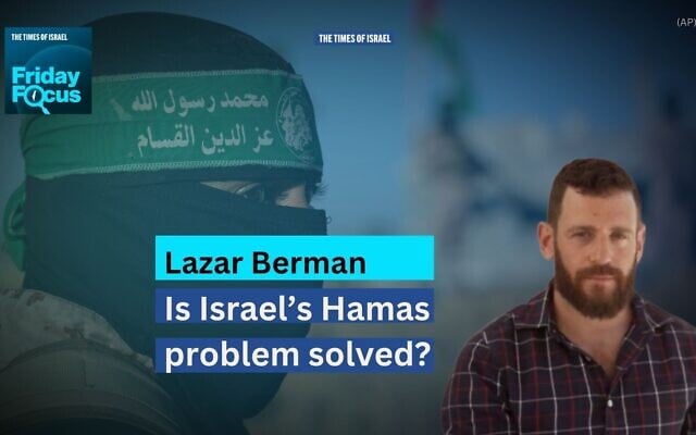 Lazar Berman (Courtesy) / A Hamas terrorist fighter takes up a position ahead of a hostages release in Khan Younis, Gaza Strip, February 15, 2025. (AP Photo/Abdel Kareem Hana)