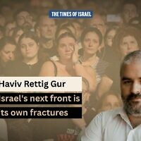 Haviv Rettig Gur (courtesy) / On October 7, 2025, thousands assemble in Hostages Square, Tel Aviv, to watch the broadcast of the Bereaved Families Memorial Ceremony marking two years since the October 7, 2023, massacre. (Paulina Patimer)