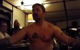 Maine Democratic Senate candidate Graham Platner sports a Totenkopf tattoo on his chest, in an archival video released by Platner himself. The skull-and-crossbones symbol is commonly associated with the Nazi SS. (YouTube screenshot via JTA)