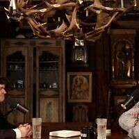 Nick Fuentes sits down for an interview with Tucker Carlson, October 28, 2025. (Screenshot via JTA)