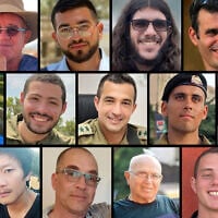 The 13 deceased hostages whose bodies were still held in Gaza as of October 22, 2025: (Top row from left) Meny Godard, Ran Gvili, Sahar Baruch, Dror Or; (Second row) Joshua Mollel, Itay Chen, Asaf Hamami, Oz Daniel, Hadar Goldin; (Bottom row) Sudthisak Rinthalak, Lior Rudaeff, Amiram Cooper, Omer Neutra. (Collage by Times of Israel; Photos: Courtesy)