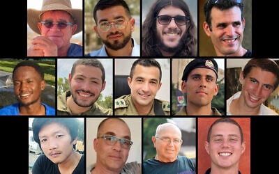 The 13 deceased hostages whose bodies were still held in Gaza as of October 22, 2025: (Top row from left) Meny Godard, Ran Gvili, Sahar Baruch, Dror Or; (Second row) Joshua Mollel, Itay Chen, Asaf Hamami, Oz Daniel, Hadar Goldin; (Bottom row) Sudthisak Rinthalak, Lior Rudaeff, Amiram Cooper, Omer Neutra. (Collage by Times of Israel; Photos: Courtesy)