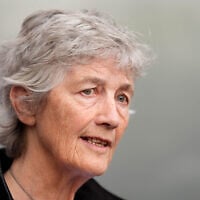 Irish presidential candidate Catherine Connolly speaking to the media during a visit to the offices of Alone in Dublin, October 8, 2025. (PA Images via Reuters Connect)