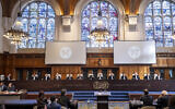 Judges of the International Court of Justice hear arguments on the UN General Assembly's request for an advisory opinion on the "Obligations of Israel in relation to the Presence and Activities of the United Nations, Other International Organizations and Third States in and in relation to the Occupied Palestinian Territory," April 2025. (Courtesy International Court of Justice)