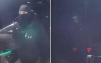 Stills from surveillance footage show the suspects in a potential arson attack on a mosque in southern England. (Sussex Police)
