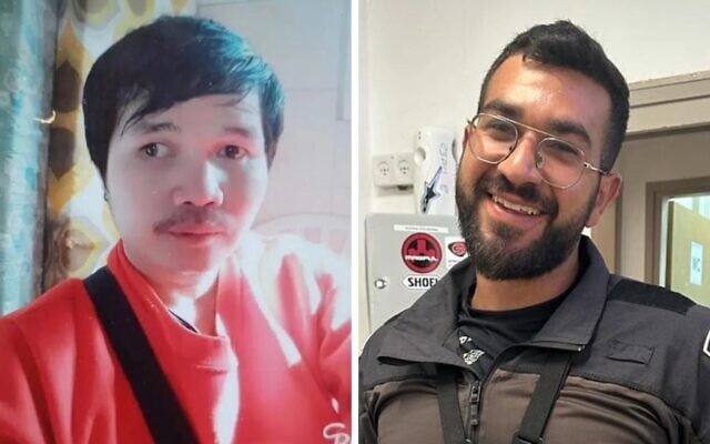 The two slain hostages whose bodies were still held captive in Gaza as of November 24, 2025: Sudthisak Rinthalak (left) and Ran Gvili. (Collage by Times of Israel; Photos: Courtesy)