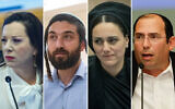L-R: MK Tally Gotliv attends a Constitution, Law and Justice Committee meeting at the Knesset, on July 14, 2025. (Yonatan Sindel/Flash90); MK Zvi Sukkot, on January 20, 2025. (Chaim Goldberg/Flash90); MK Limor Son Har-Melech attends a Knesset Foreign Affairs and Defense Committee meeting, July 18, 2024. (Chaim Goldberg/Flash90); MK Simcha Rothman speaks at a Constitution, Law and Justice Committee hearing, September 30, 2025. (Oren Ben Hakoon/Flash90)