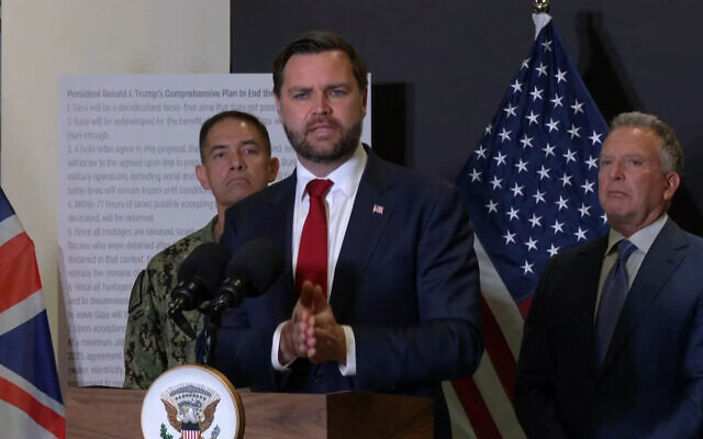 US Vice President JD Vance gives a press conference in Israel, October 21, 2025. (Youtube Screenshot) US Vice President JD Vance gives a press conference in Israel, October 21, 2025. (Youtube Screenshot)