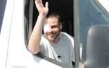 Released hostage Alon Ohel heads home to Lavon on October 24, 2025. (Reuven G Sz/Israeli Pro-Democracy Protest Movement)
