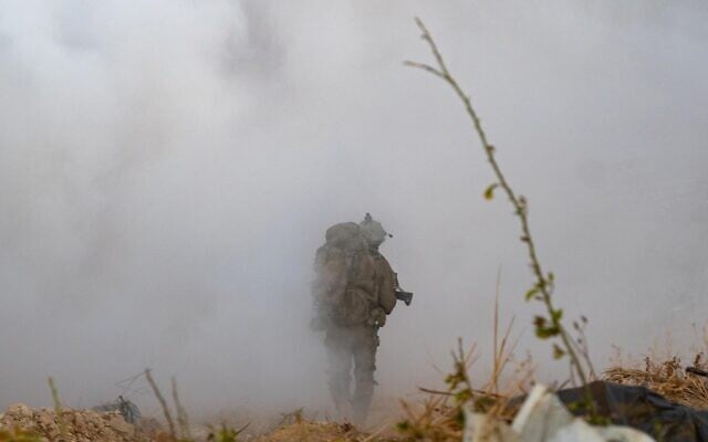An Israeli soldier operating in Gaza in an undated handout photo issued on October 24, 2025. (Israel Defense Forces)