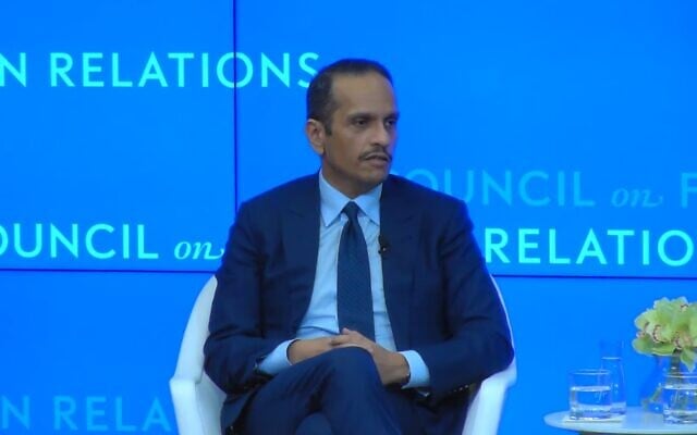 Qatar's Prime Minister and Foreign Minister Mohammed bin al-Thani speaks at the Council on Foreign Relations on October 29, 2025. (Screenshot/YouTube)