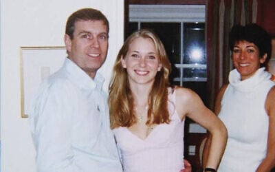 An undated handout photo taken at an undisclosed location and released on August 9, 2021, by the United States District County for the Southern District of New York shows (L-R) Prince Andrew, Virginia Giuffre, and Ghislaine Maxwell posing for a photo. (Handout / US District Court - Southern District of New York (SDNY) / AFP)