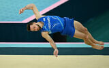 Israel's Artem Dolgopyat competes in the artistic gymnastics men's floor exercise final during the 2024 Olympic Games in Paris, on August 3, 2024. (Loic VENANCE / AFP)