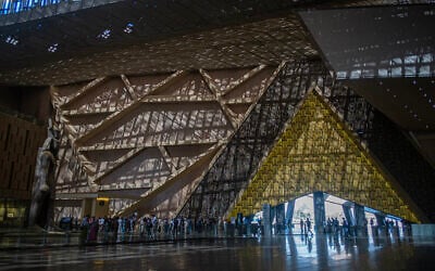 Visitors tour the Grand Egyptian Museum in Giza on the southwestern outskirts of the capital Cairo on May 5, 2025. (Khaled DESOUKI / AFP)