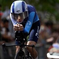 Team Israel Premier Tech's rider Matthew Riccitello competes during the 18th stage of the Vuelta a Espana, a 26 kilometer race against the clock between Valladolid and Valladolid, Spain, on September 11, 2025. (Miguel RIOPA / AFP)