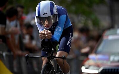 Team Israel Premier Tech's rider Matthew Riccitello competes during the 18th stage of the Vuelta a Espana, a 26 kilometer race against the clock between Valladolid and Valladolid, Spain, on September 11, 2025. (Miguel RIOPA / AFP)