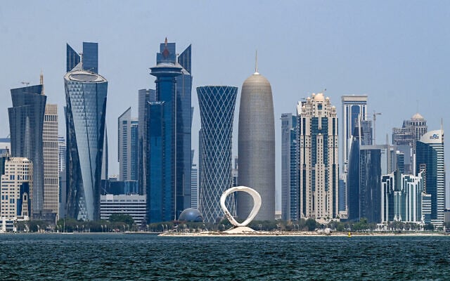 High-rise buildings are pictured in the Doha skyline on September 15, 2025. (Photo by Mahmud HAMS / AFP)