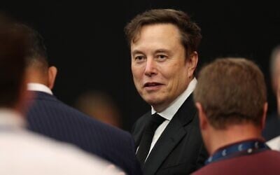 Elon Musk attends the public memorial service for slain right-wing activist Charlie Kirk at State Farm Stadium in Glendale, Arizona, on September 21, 2025. (Patrick T. Fallon / AFP)