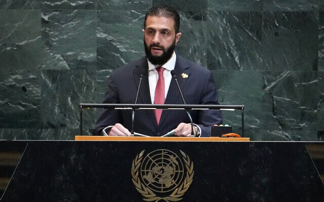 Syrian President Ahmed al-Sharaa speaks during the General Debate of the United Nations General Assembly at the UN headquarters in New York City on September 24, 2025. (Photo by TIMOTHY A. CLARY / AFP) Syrian President Ahmed al-Sharaa speaks during the General Debate of the United Nations General Assembly at the UN headquarters in New York City on September 24, 2025. (Photo by TIMOTHY A. CLARY / AFP)