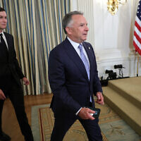 US Special Envoy to the Middle East Steve Witkoff (R) and Jared Kushner, son-in-law and adviser to US President Donald Trump, arrive for a joint news conference between Trump and Prime Minister Benjamin Netanyahu in the State Dining Room at the White House on September 29, 2025, in Washington, DC. (Win McNamee/Getty Images/AFP)
