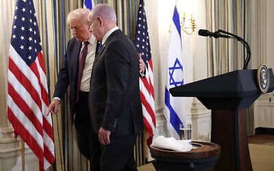 US President Donald Trump and Israeli Prime Minister Benjamin Netanyahu (R) leave the State Dining Room of the White House after a press conference in Washington, DC on September 29, 2025, at which Trump set out a plan to end the war in Gaza. (Win McNamee / Getty Images via AFP)