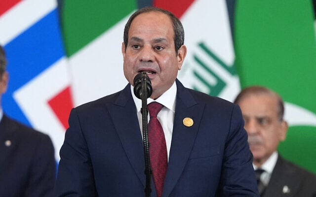 Egypt's President Abdel-Fattah al-Sissi delivers a statement during a summit on Gaza in Sharm el Sheikh on October 13, 2025. (Evan Vucci / POOL / AFP) Egypt's President Abdel-Fattah al-Sissi delivers a statement during a summit on Gaza in Sharm el Sheikh on October 13, 2025. (Evan Vucci / POOL / AFP)