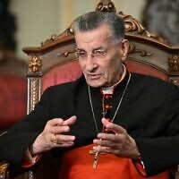 Lebanon's Maronite patriarch, Cardinal Beshara Rai, speaks during an interview with AFP at the Maronite Patriarchate in Bkerke, north of Beirut, on October 15, 2025. (Joseph EID / AFP)