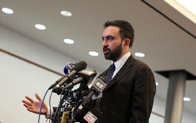 New York mayoral candidate Zohran Mamdani answers questions from the press after hosting a "Reverse Town Hall" with New York union workers on October 17, 2025, in New York City. (Angela Weiss/AFP)