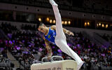 Brazil's Caio Souza competes on the pommel horse during the men's all-around final at the 53rd FIG Artistic Gymnastics World Championships in Jakarta, Indonesia, on October 22, 2025. (BAY ISMOYO / AFP)