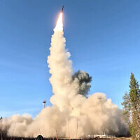 ILUSTRATIVE: This grab from a handout footage released by the Russian Defense Ministry press service on October 22, 2025, shows the launch of a missile during drills of the country's nuclear forces. (Handout / Russian Defense Ministry / AFP)
