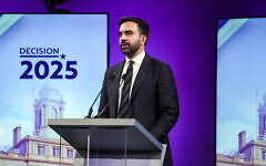 Democratic candidate Zohran Mamdani participates in the second New York City mayoral debate with Independent candidate former New York Governor Andrew Cuomo and Republican candidate Curtis Sliwa at LaGuardia Community College in Long Island City, Queens, New York, on October 22, 2025. (Hiroko Masuike/Pool/AFP)