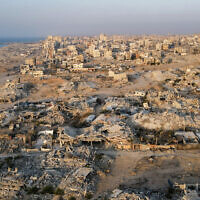 This aerial picture shows destroyed buildings in Gaza City's Al-Rimal neighborhood on October 23, 2025. (AFP)