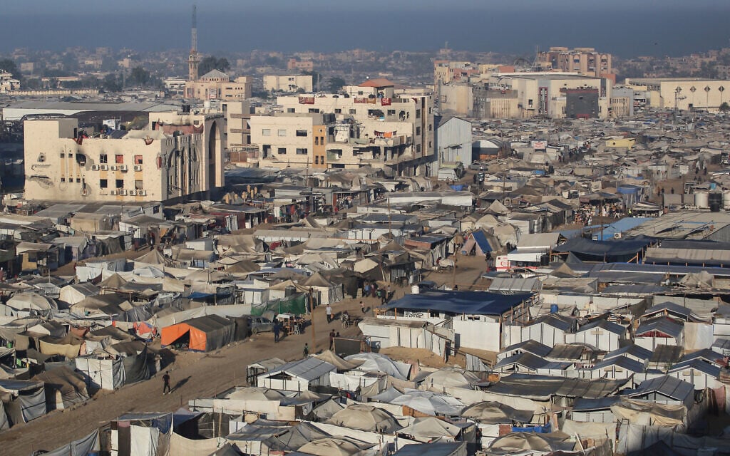 A photograph shows tents at a makeshift displacement camp in the al-Mawasi area of Khan Younis, in the southern Gaza Strip, on October 25, 2025. (BASHAR TALEB / AFP)