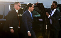 US Secretary of State Marco Rubio departs for Doha from Ben Gurion Airport in Tel Aviv on October 25, 2025. (Fadel SENNA / POOL / AFP)