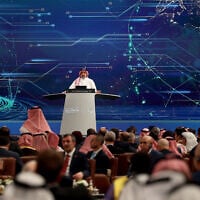 Yasir Al-Rumayyan, head of the Public Investment Fund, Saudi Arabia's influential sovereign wealth fund, addresses the opening ceremony of the Future Investment Initiative, in Riyadh on October 28, 2025. (Fayez Nureldine / AFP)