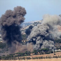 Smoke rises following an Israeli airstrike on the outskirts of the southern Lebanese village of Ej Jarmaq on October 30, 2025 (Rabih DAHER / AFP)