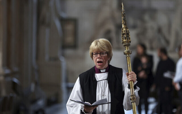 Then-Bishop of London Sarah Mullally participates in a Service of Prayer and Reflection, following the passing of Britain's Queen Elizabeth II, at St Paul's Cathedral in London, September 9, 2022. (Paul Childs/Pool via AP) Then-Bishop of London Sarah Mullally participates in a Service of Prayer and Reflection, following the passing of Britain's Queen Elizabeth II, at St Paul's Cathedral in London, September 9, 2022. (Paul Childs/Pool via AP)