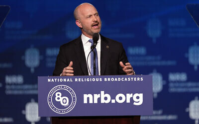 Kevin Roberts, president of The Heritage Foundation, speaks at the National Religious Broadcasters convention at the Gaylord Opryland Resort and Convention Center on February 22, 2024, in Nashville, Tennessee. (AP/George Walker IV)