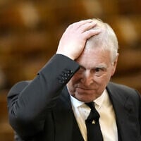 Prince Andrew arrives for the funeral of the Duchess of Kent at Westminster Cathedral in London, Tuesday, Sept. 16, 2025. (Aaron Chown/Pool Photo via AP)